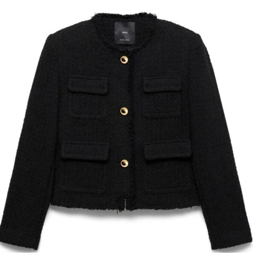 Mango Tweed Jacket Blazer with Fried Ends sz Large_2